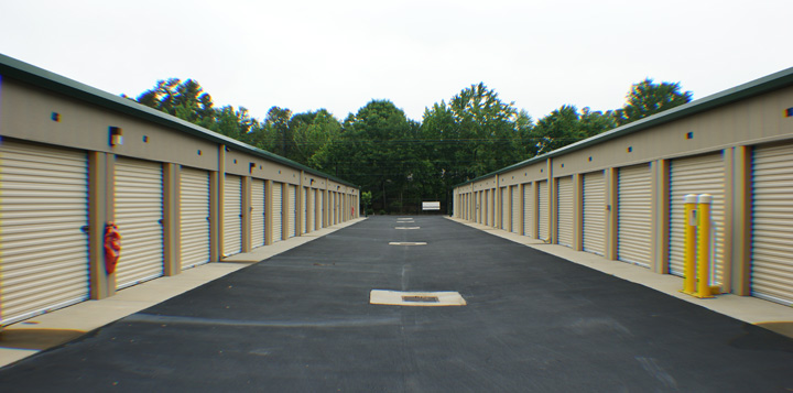 Slanted driveways at storage center in Locust, NC